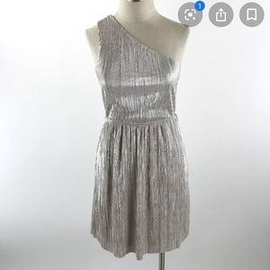Express silver lame one shoulder dress xs